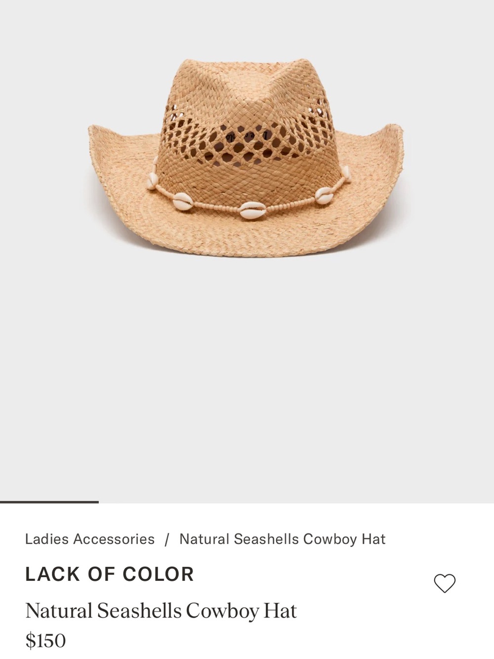 Lack Of Color Straw Seashell Cowboy Hat - Natural
